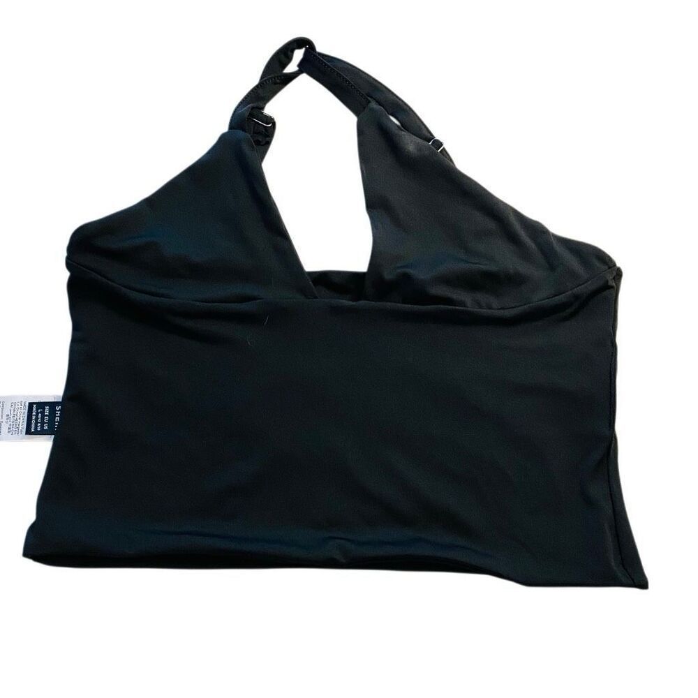 Shein Halter V-neck Crisscross Back Straps Black Cropped Top Large - Picture 2 of 4